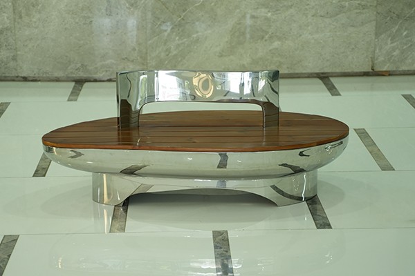 Stainless Steel and Wood Bench with Backrest - Modern Seating for Indoor & Outdoor